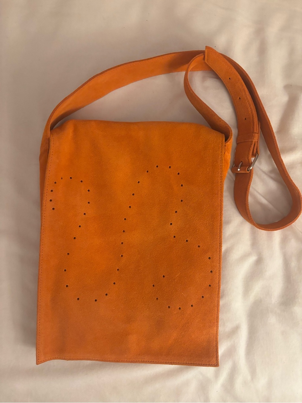 Balmain Orange Suede Perforated Crossbody Bag